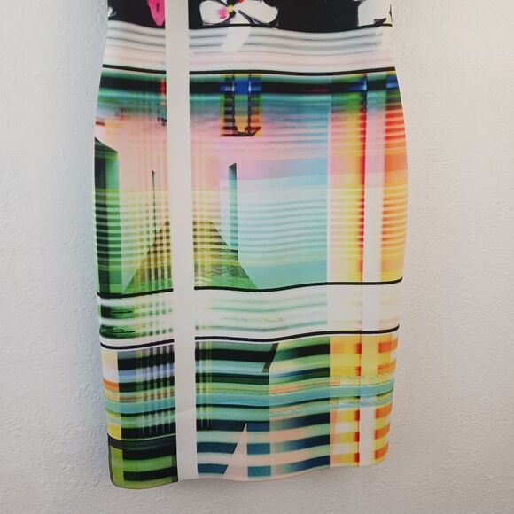 Clover Canyon Rainbow Garden Plaid Neoprene Dress Medium Floral Bodycon size S - Picture 3 of 5
